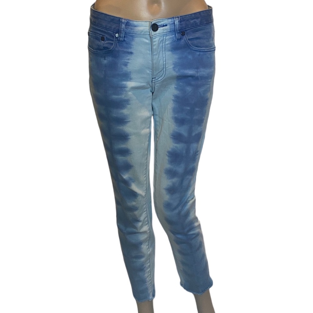 Tory Burch Ana Frayed Hem Ankle Jeans Tie-Dyed 2-tone Blue Size 27 EUC